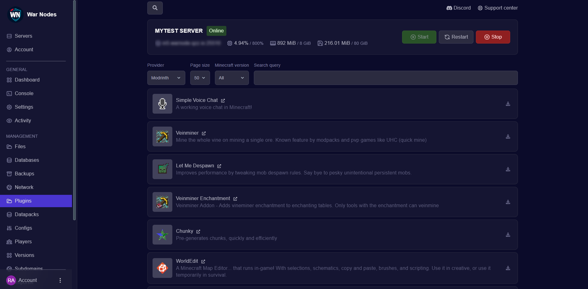 Plugin installer (Modrinth)