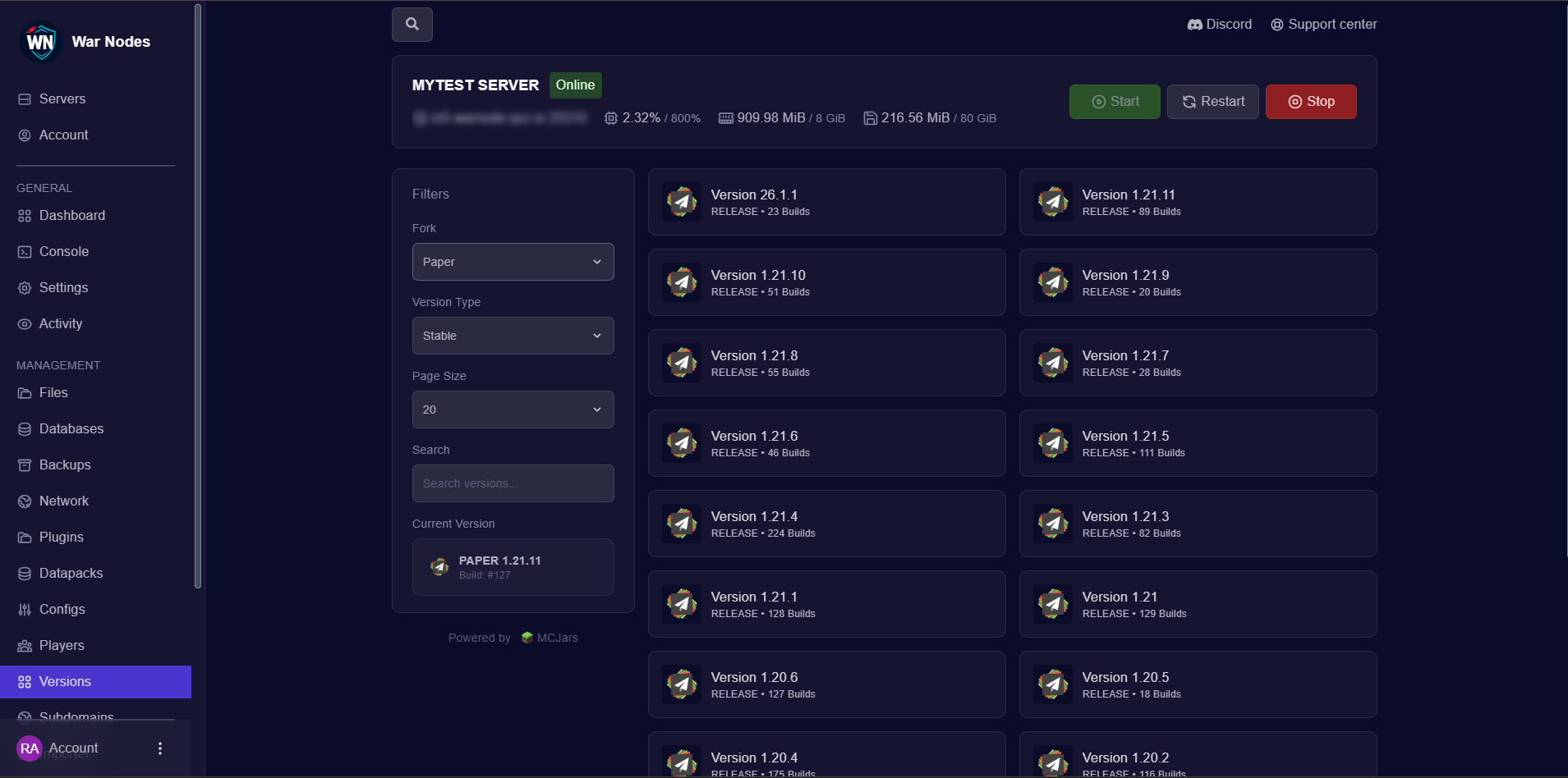 Server jar & version manager