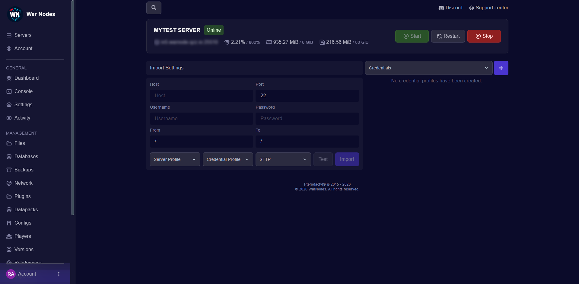 SFTP & server import