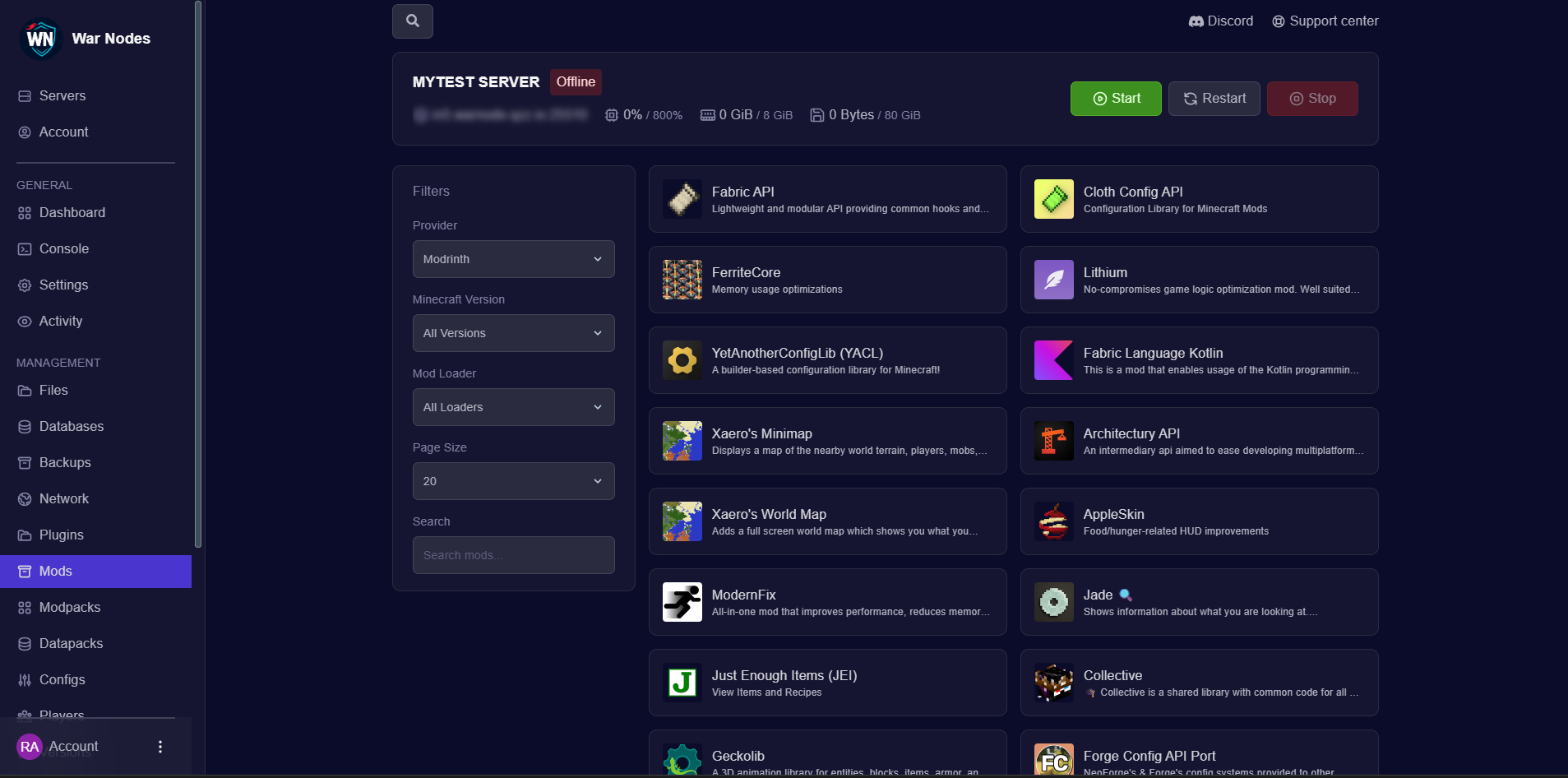 Mods browser (Modrinth)