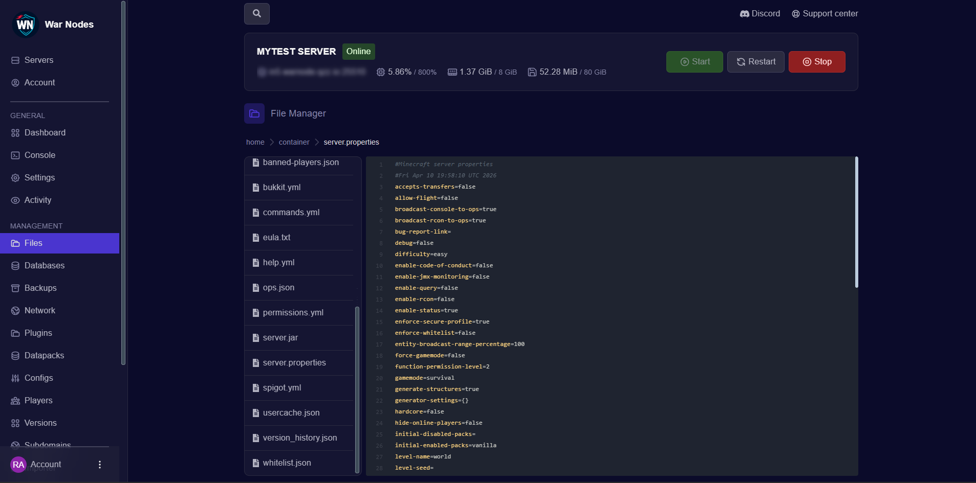 File manager & server.properties